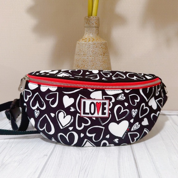 Brighton Endless Love Belt Bag Black White Hearts Crossbody Fanny Pack - Picture 1 of 6